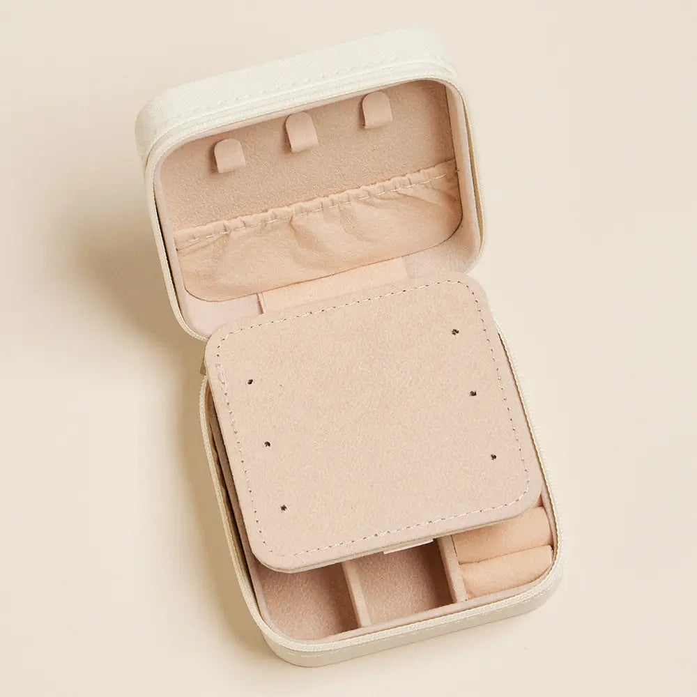 Boîte à bijoux carrée portable à fleurs bleues