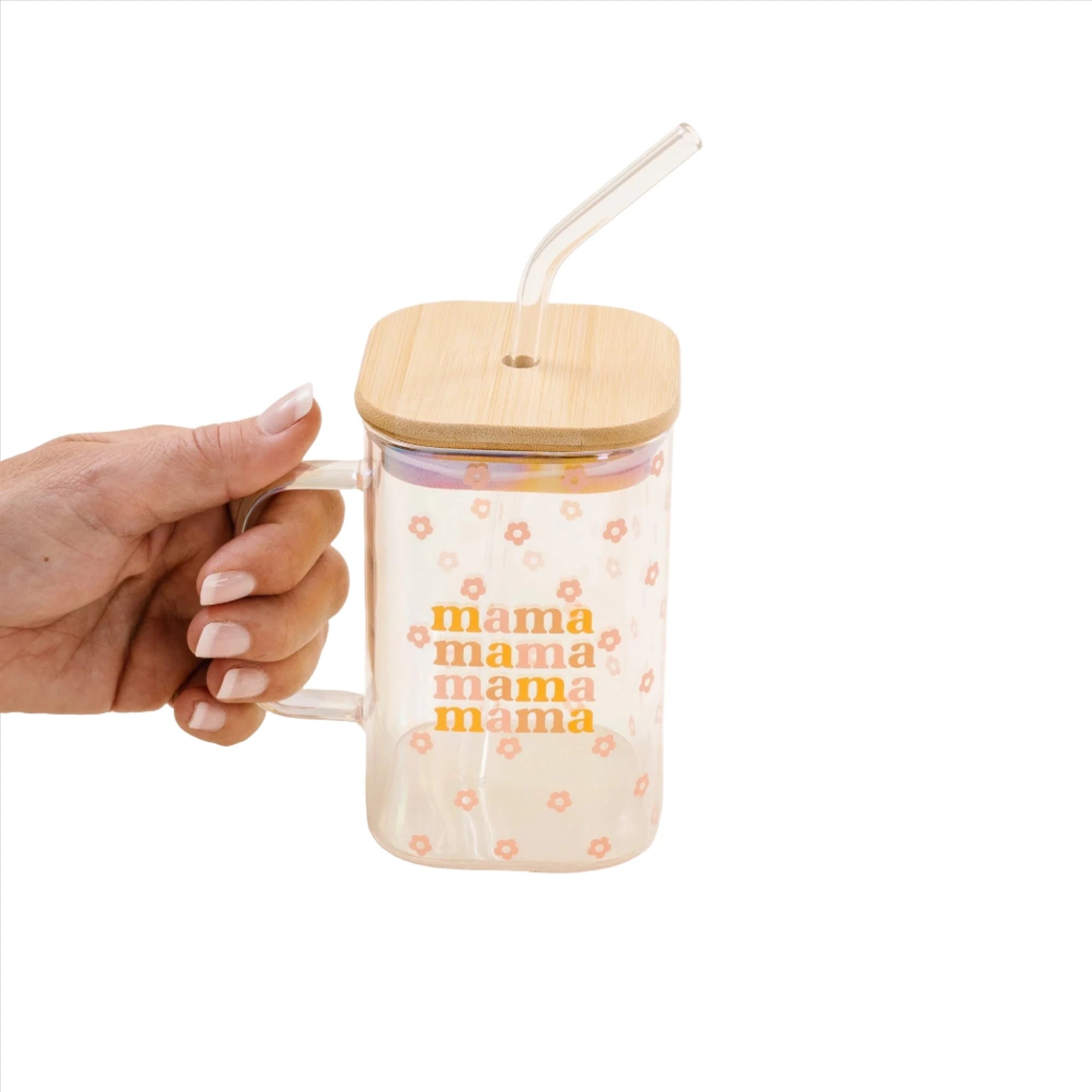 Square Glass Cup with Handle - Mama