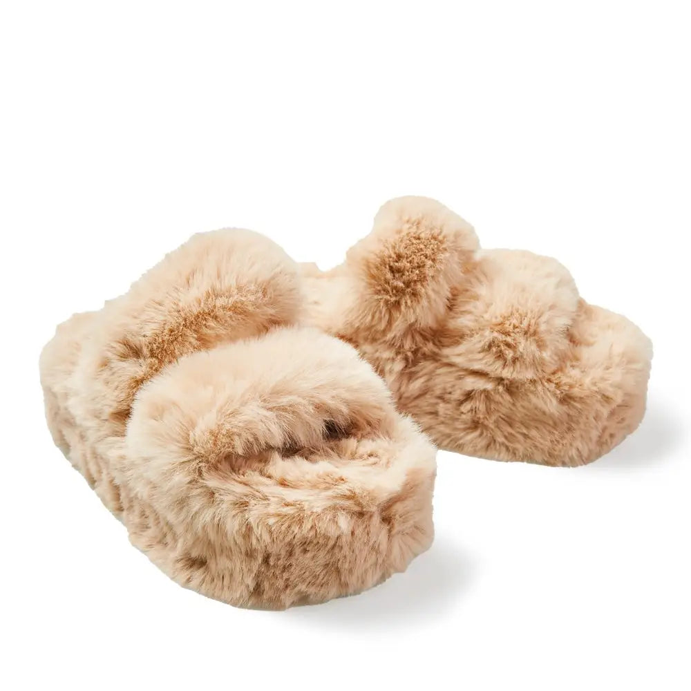 Platform Fuzzy Slippers - Tan