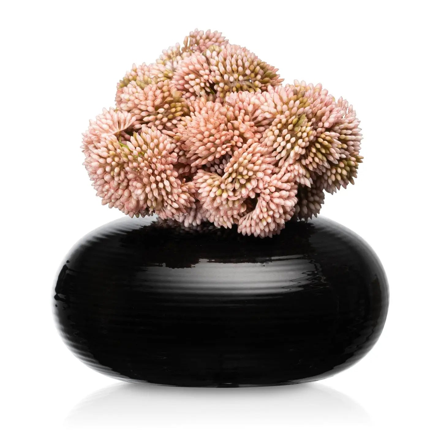Black Fluted Low Floral Vase
