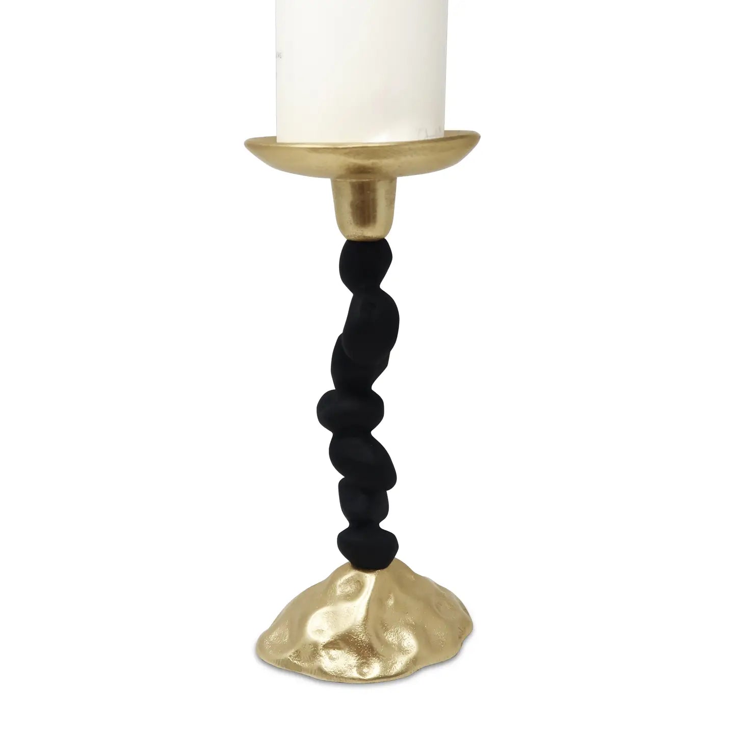 Black and Gold Pillar Candle Holder with Pebble Design - Set of 2