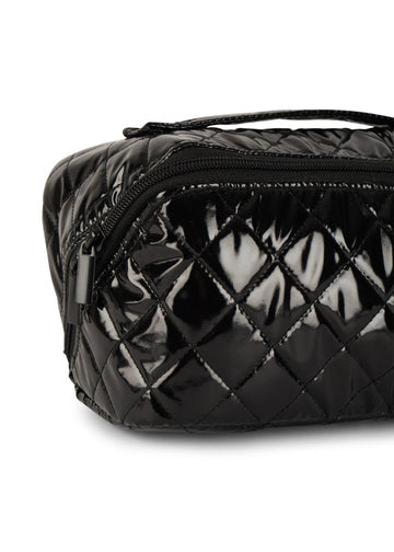 Reflective puffer quilted cosmetic train case - Black
