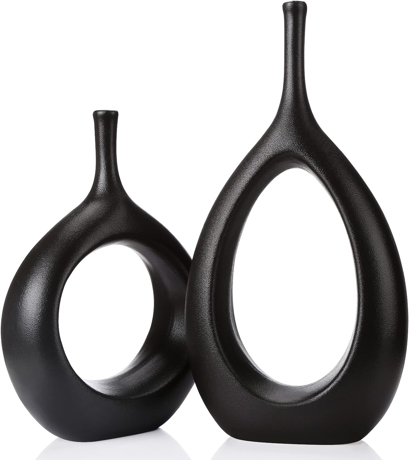 set of 2 Black modern Ceramic hollow Vases
