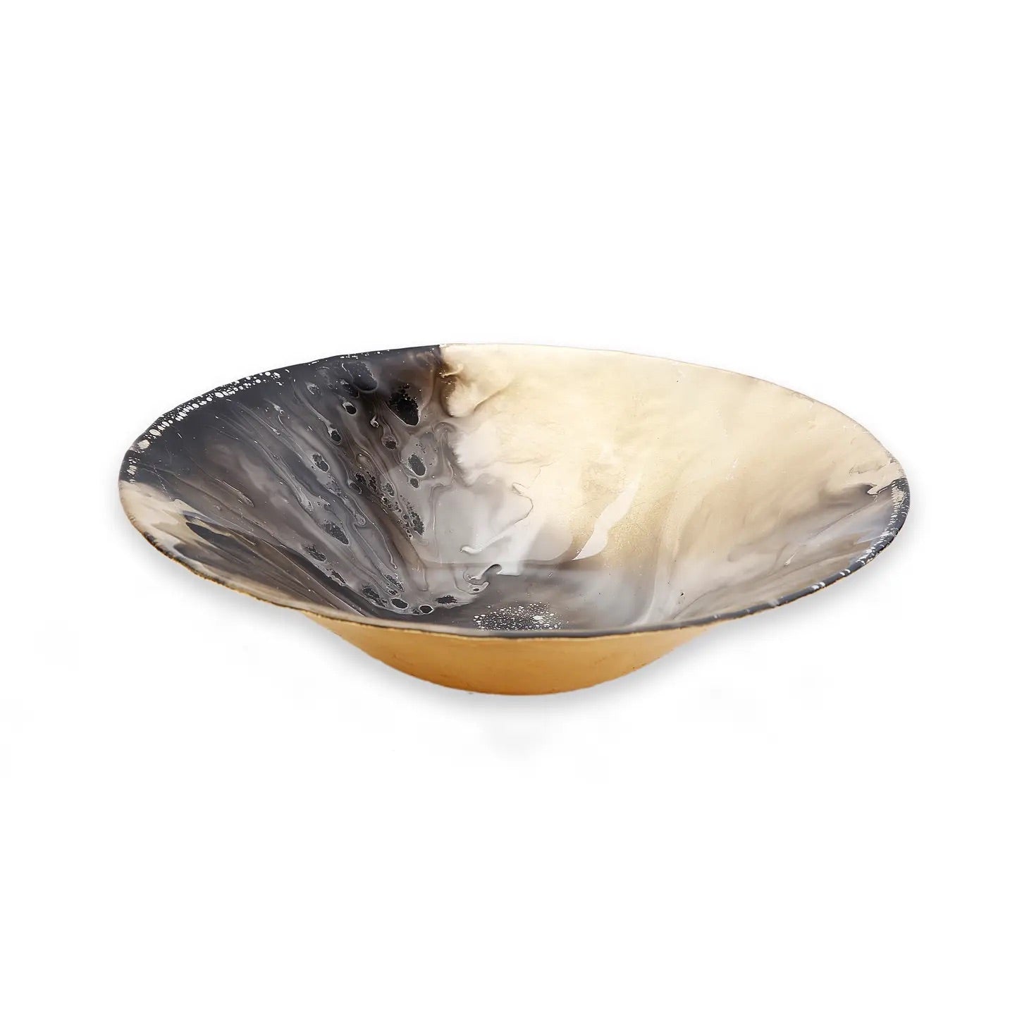 Black and Gold Marbleized Glass Bowl