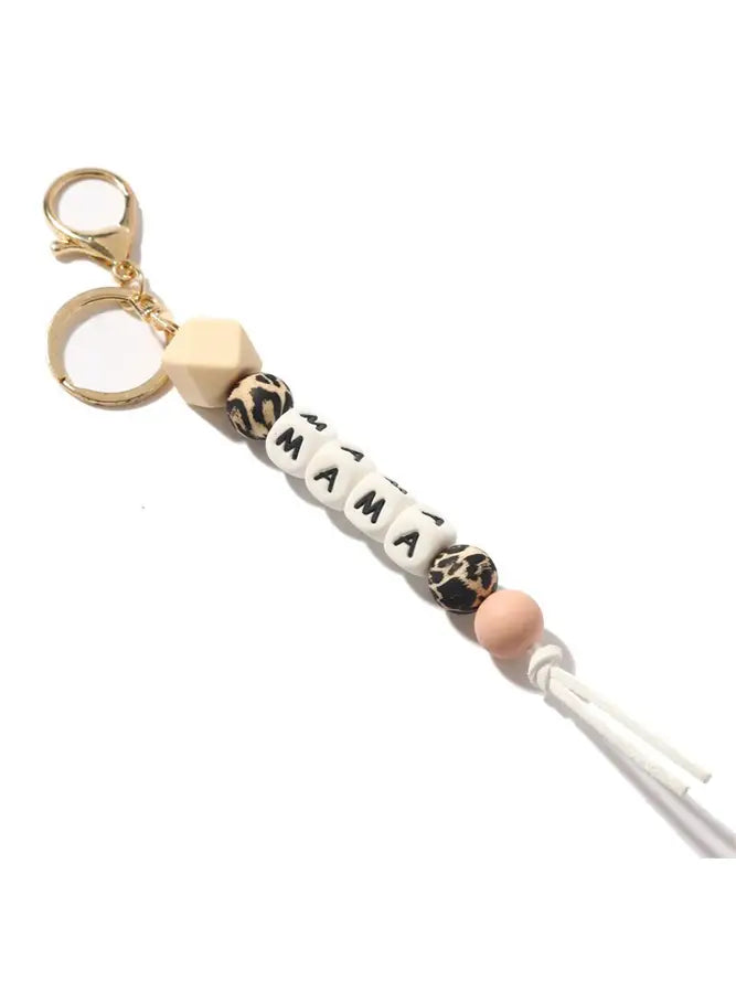 Mama Beaded Keychain - Brown Leopard