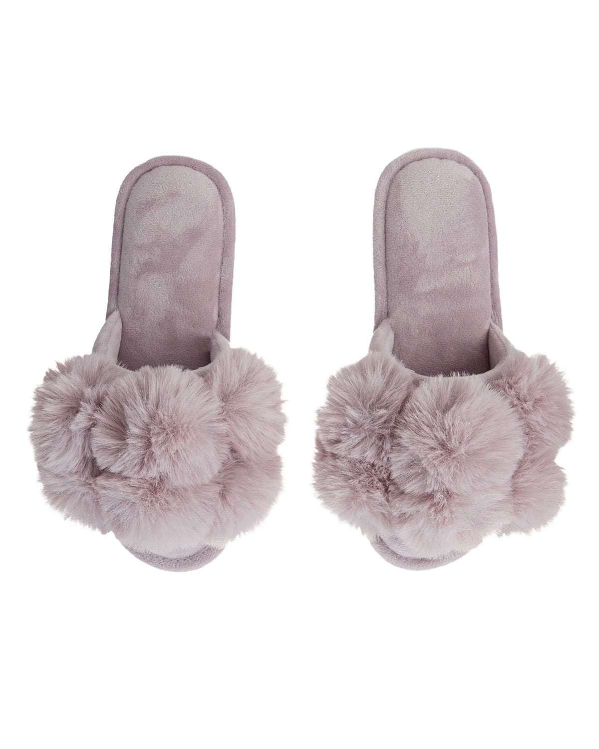 Plush Slippers -  luxe Pom pom Open Toe - Mauve