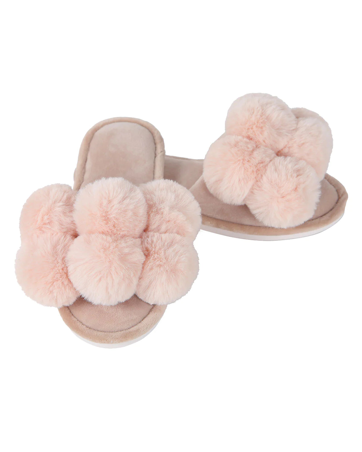 PLUSH SLIPPERS - luxe Pom Pom  OPEN TOE - BLUSH