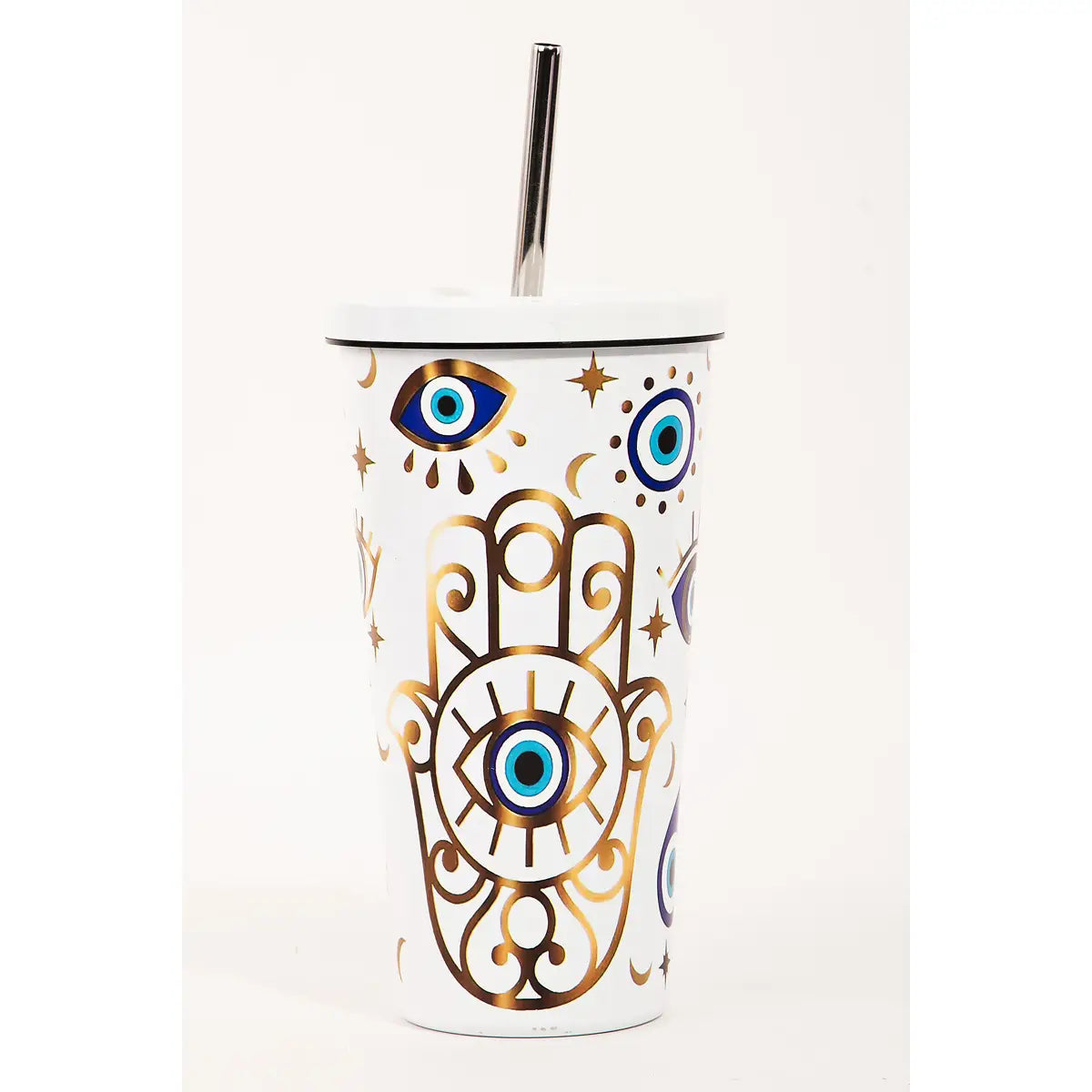 Hamsa Evil eye tumbler - white