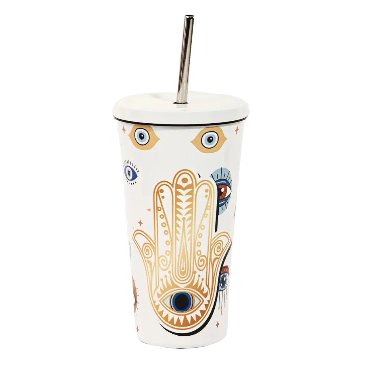 Hamsa Hand Evil eye tumbler - white