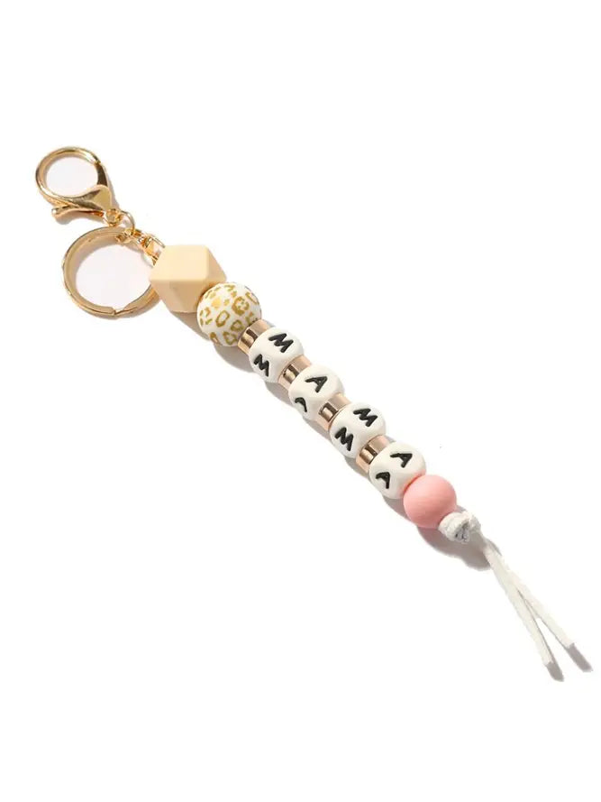 Mama Beaded Keychain - Gold Leopard