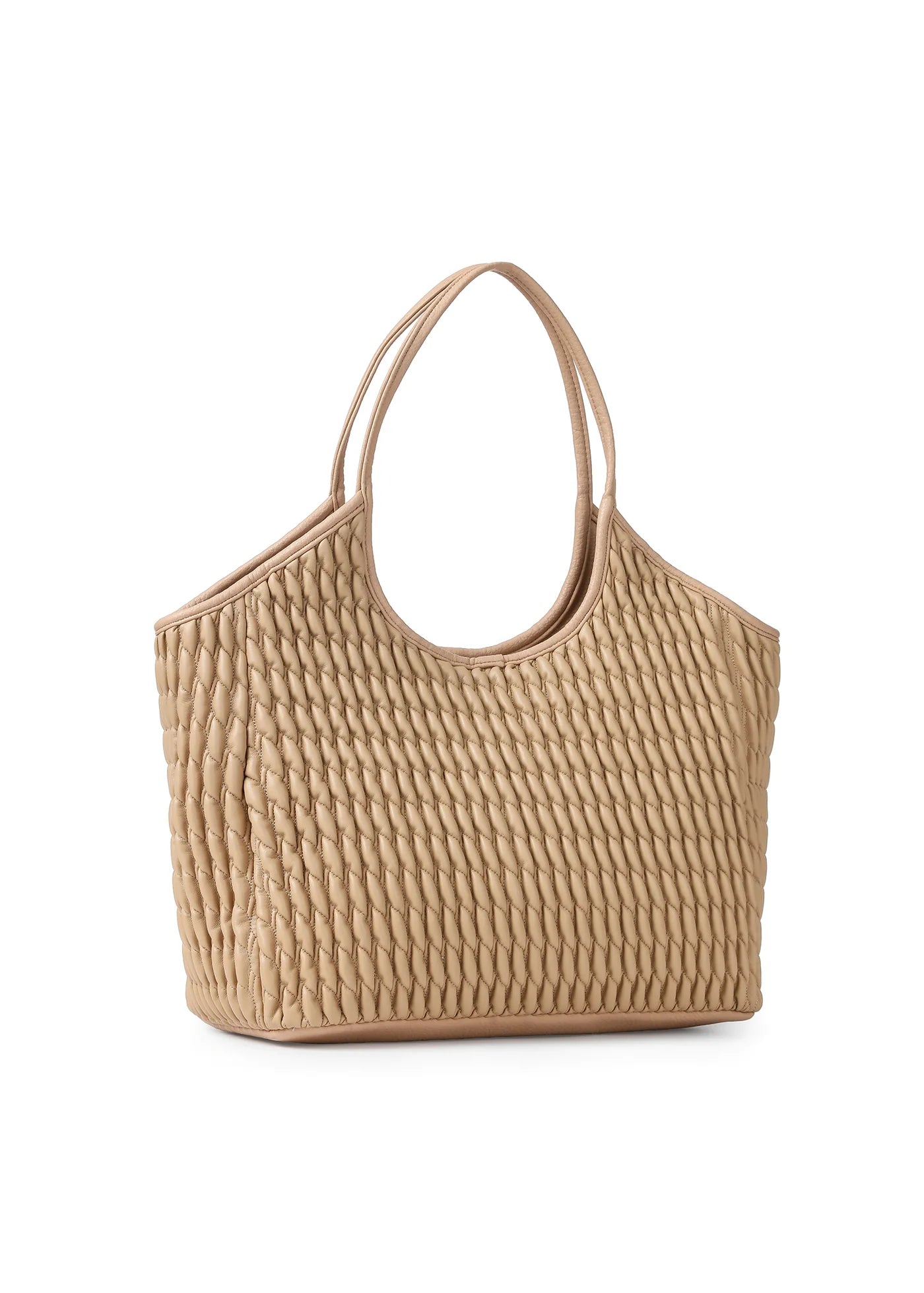 vegan puckered leather tote- biscuit