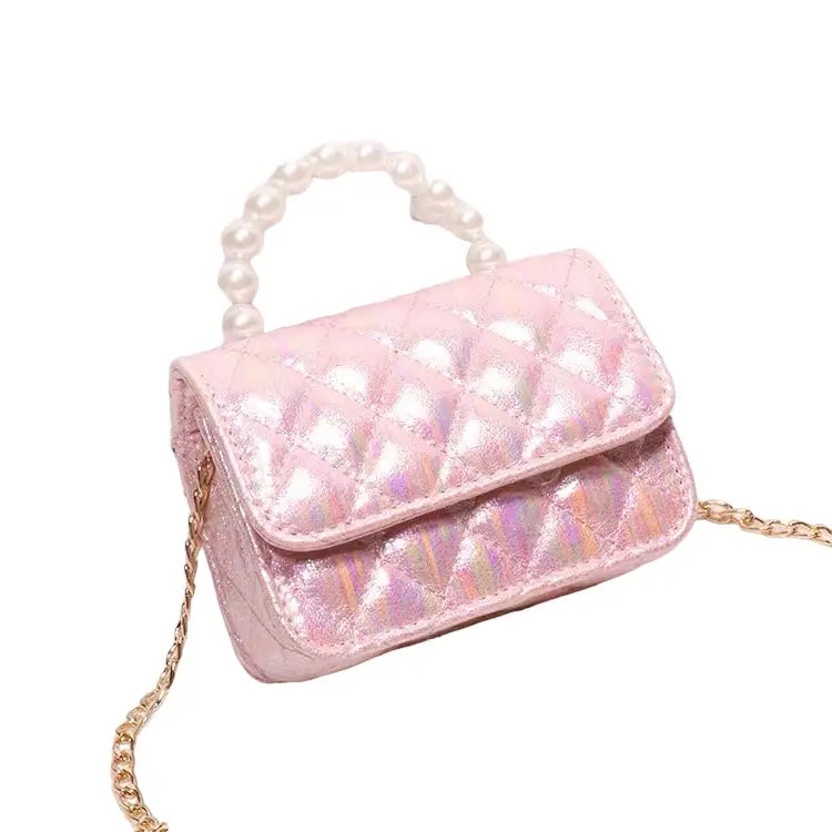 Mini Pink Pastel Clutch Purse with Crossbody Gold Chain