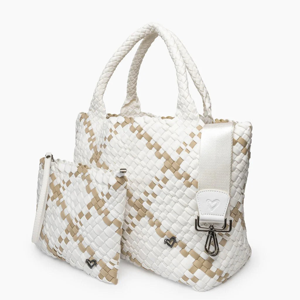 LONDON WOVEN LARGE TOTE  - WHITE & TAN