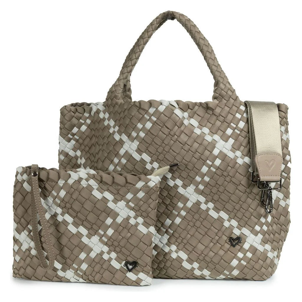 LONDON WOVEN LARGE TOTE  - BUFF & ICE