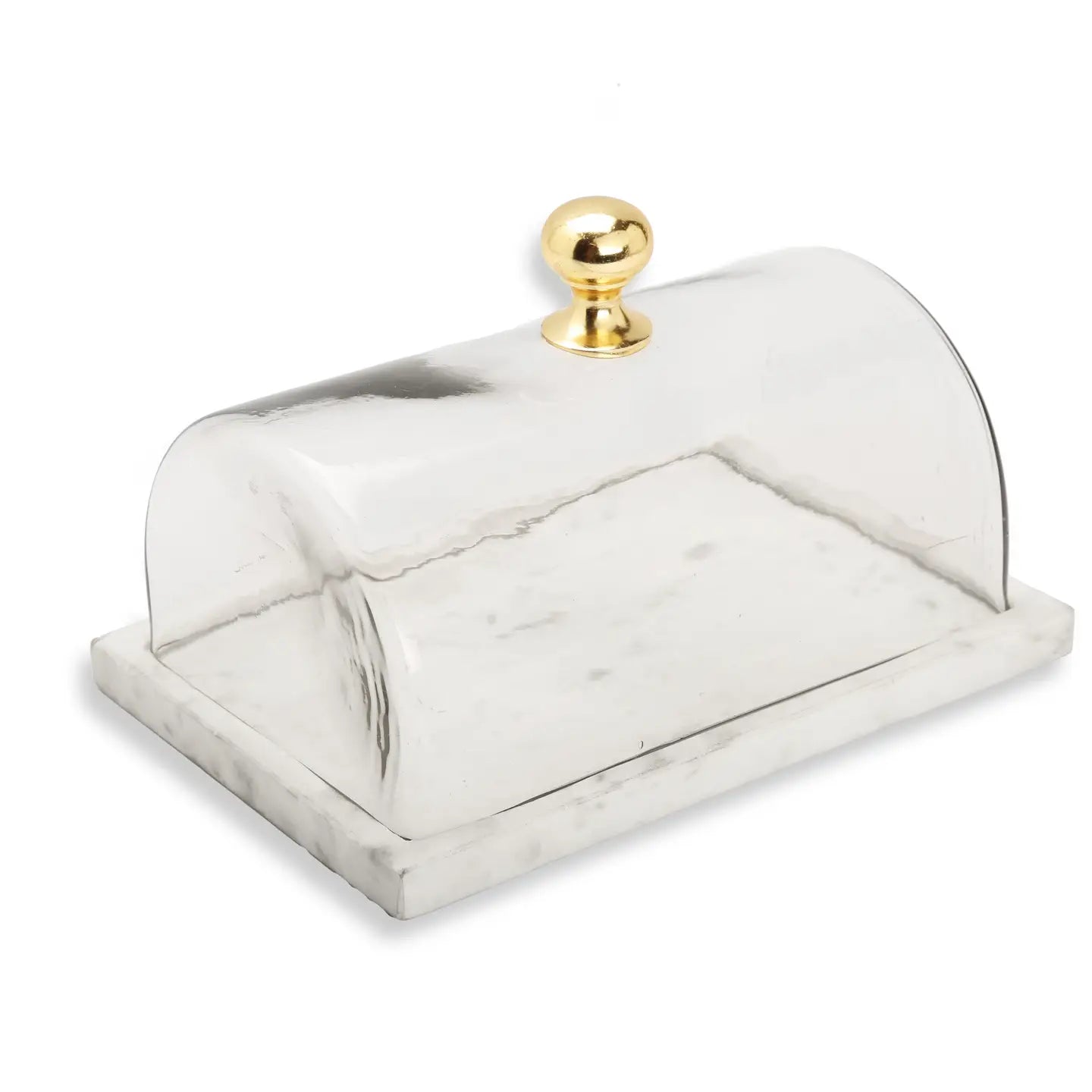 Rectangular Marble Cake Dome with Gold Knob