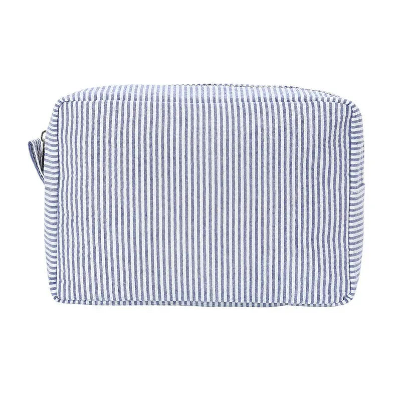 Trousse de toilette personnalisée en seersucker rayé - bleu marine