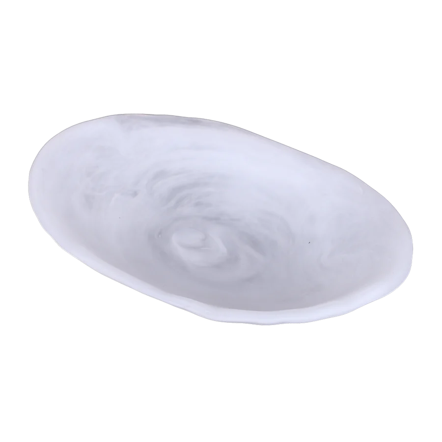 Resin white swirl serving platter - small