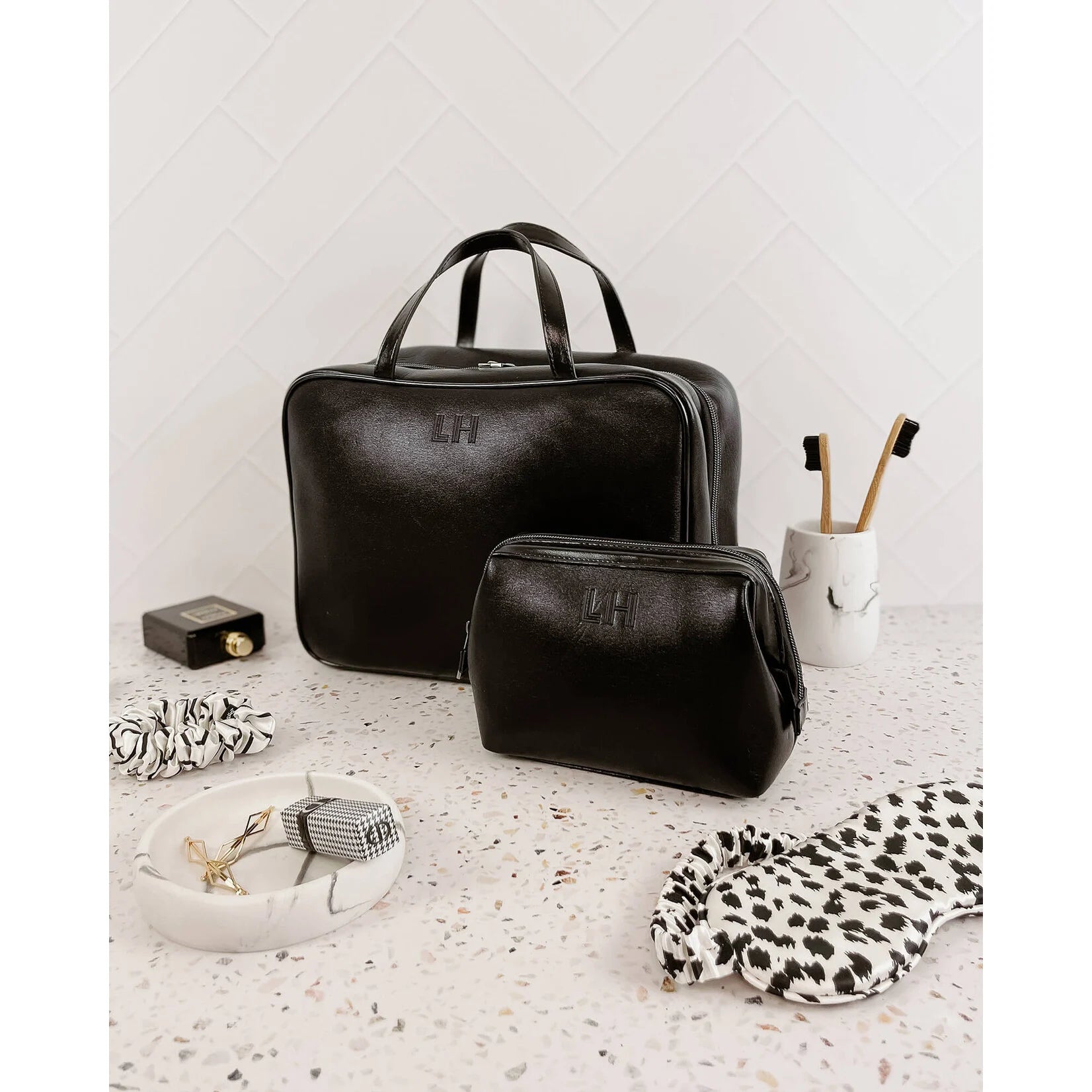 Neoprene Cosmetic Bag Set - Black