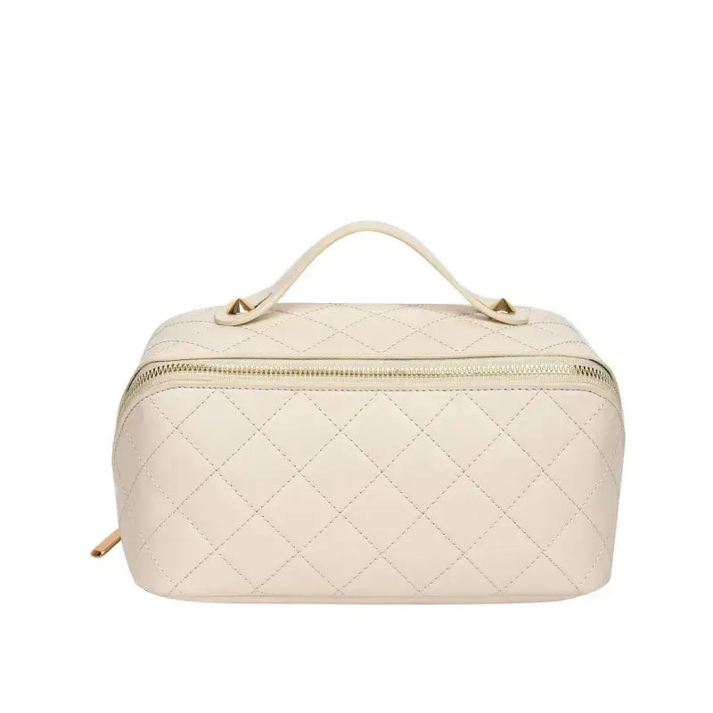 Quilted Pattern Makeup Bag - off-white