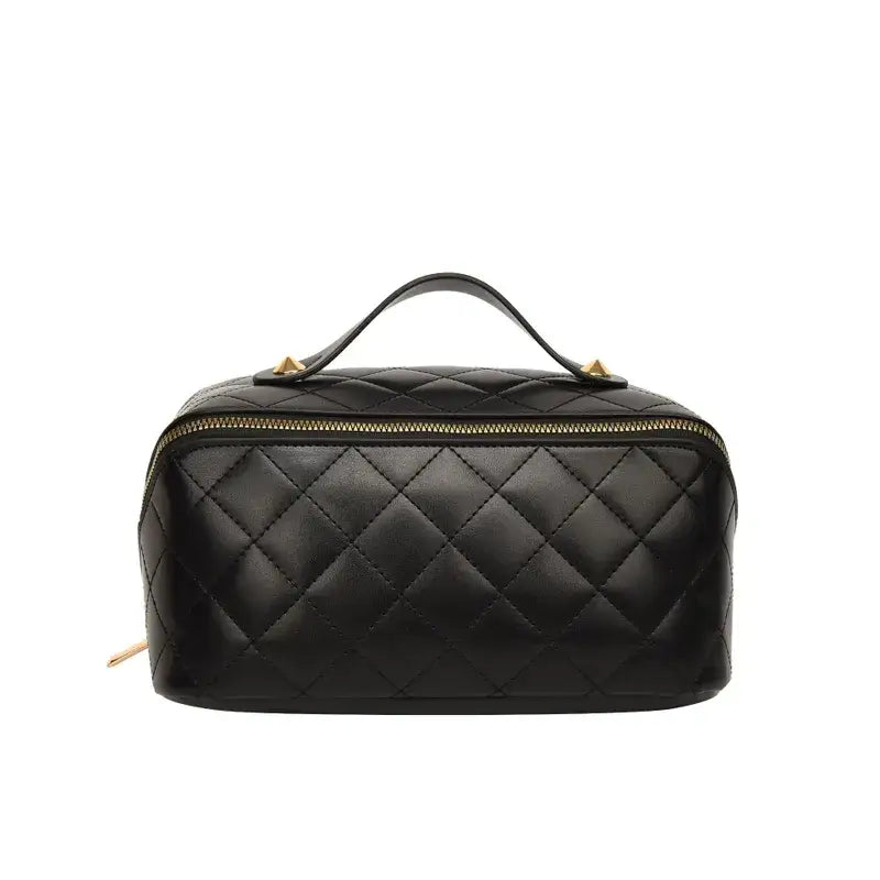 Quilted pattern makeup bag - black