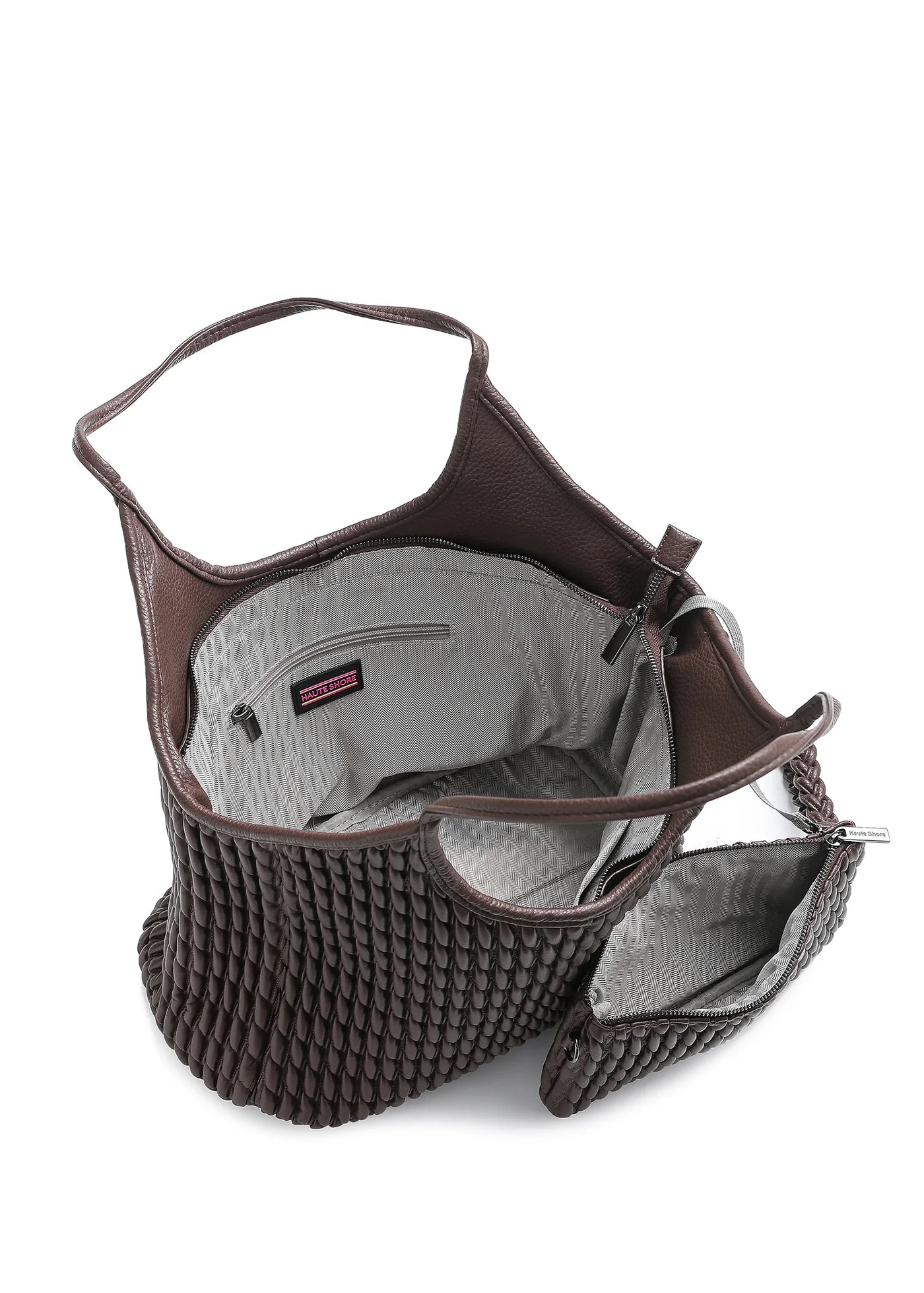 vegan puckered leather tote- chocolate