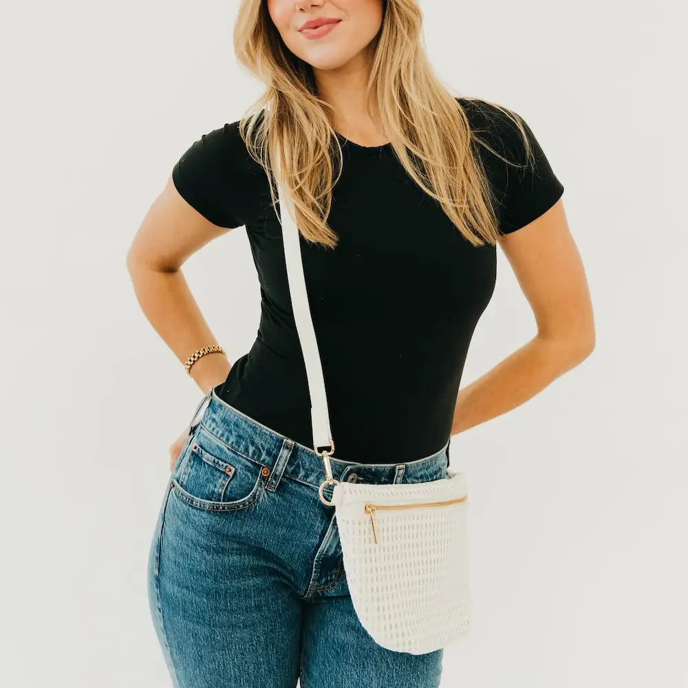 Woven vegan leather bum bag - cream