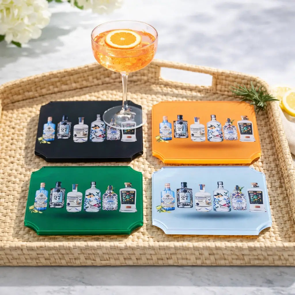 Set of 4 Acrylic Coasters in holder, drinks