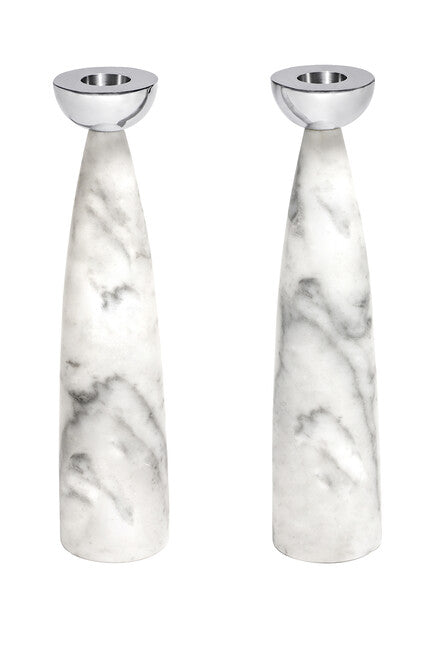 Candle Holders - White Silver Marble