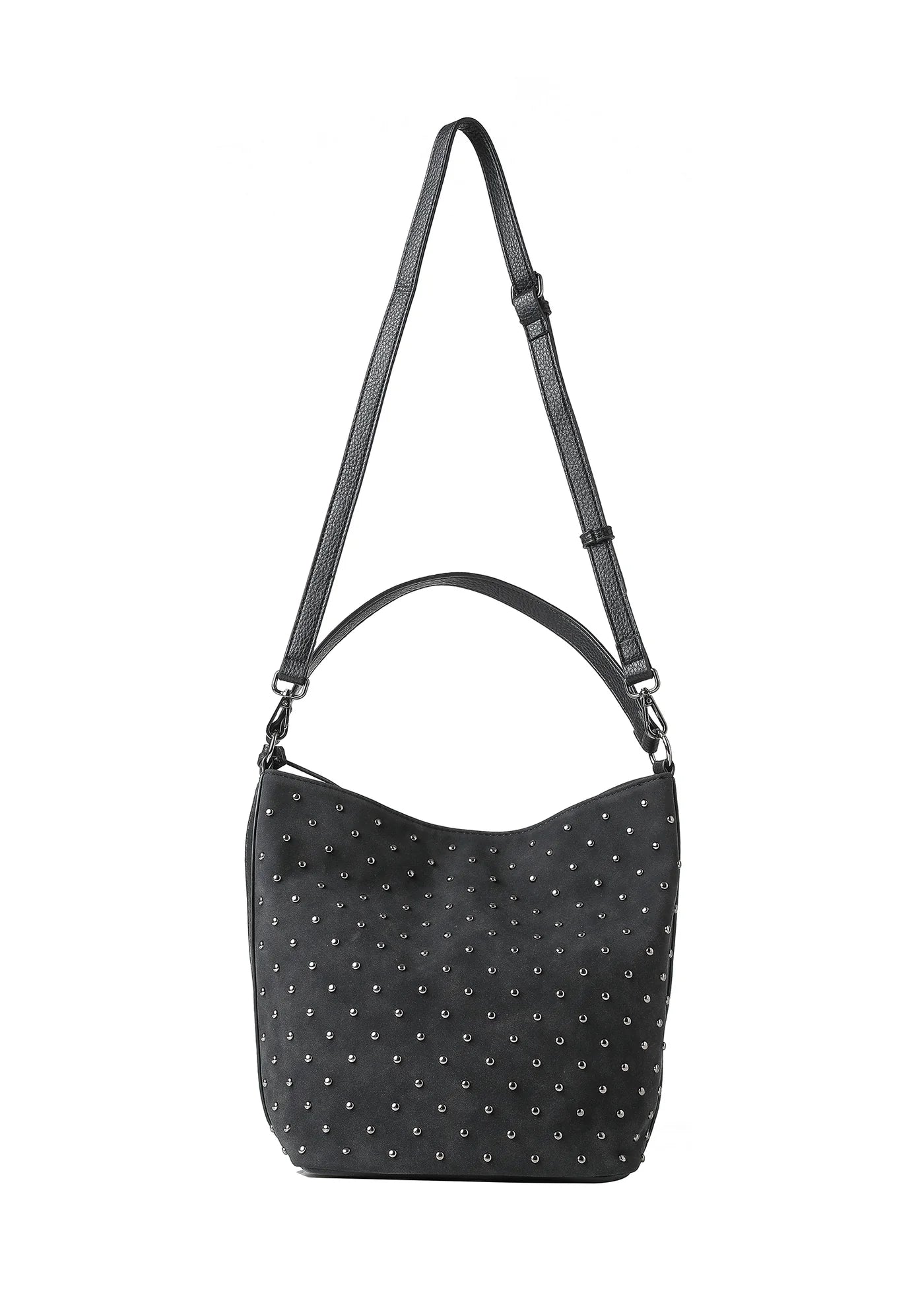 vegan suede studded shoulder bag