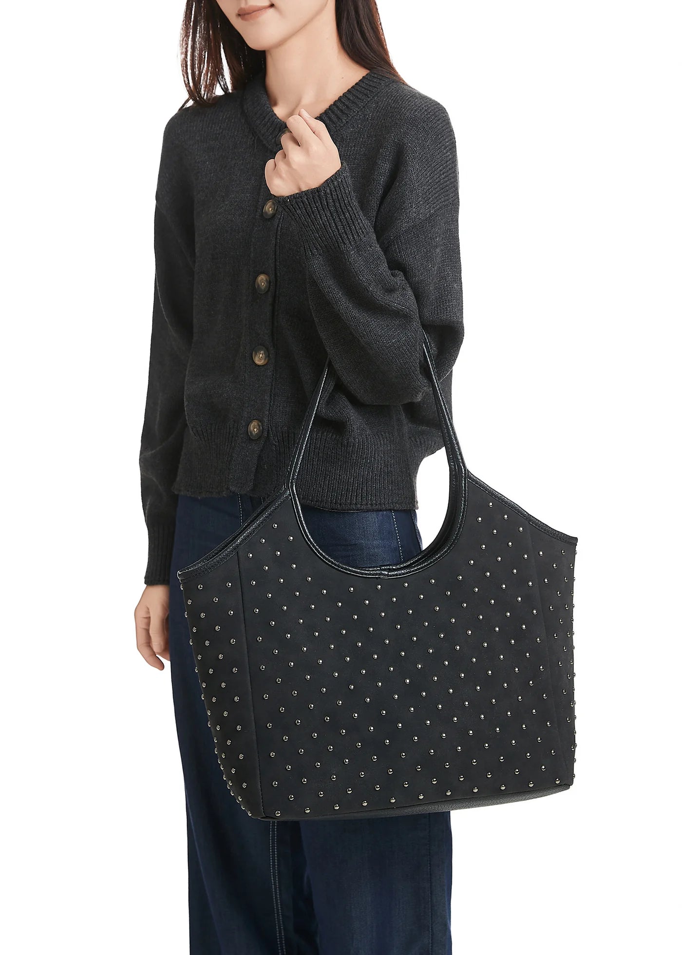 vegan suede studded tote
