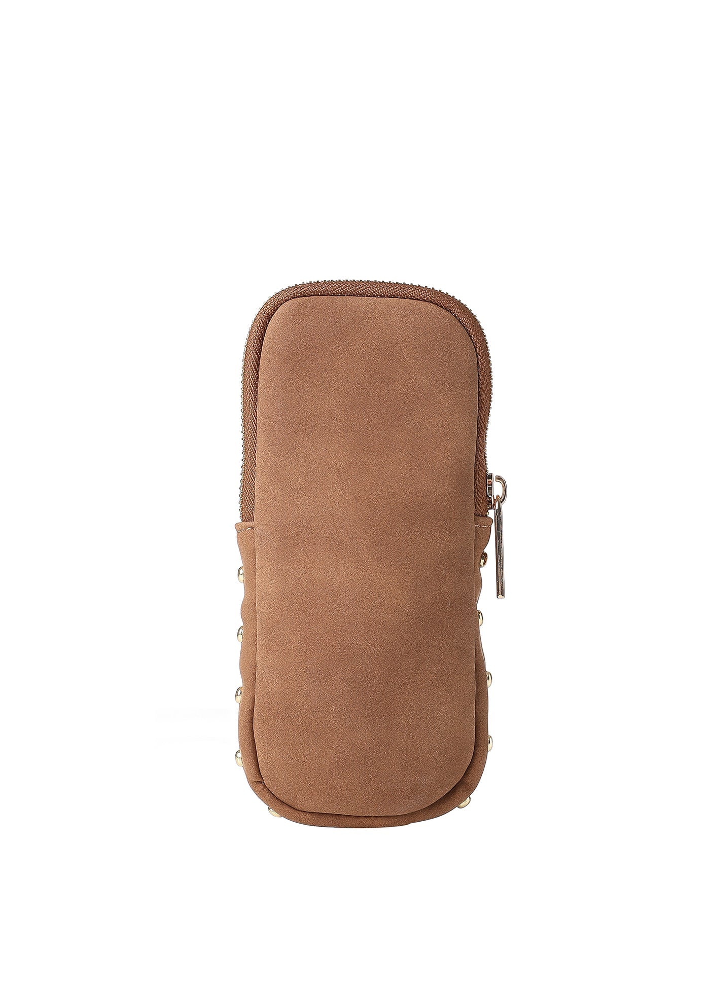 vegan suede studded glasses case - camel/gold