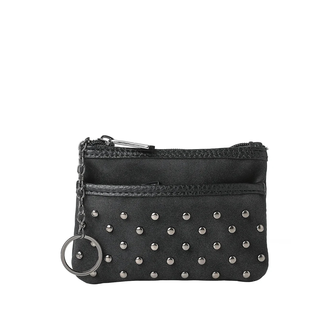vegan suede studded card case - black/silver