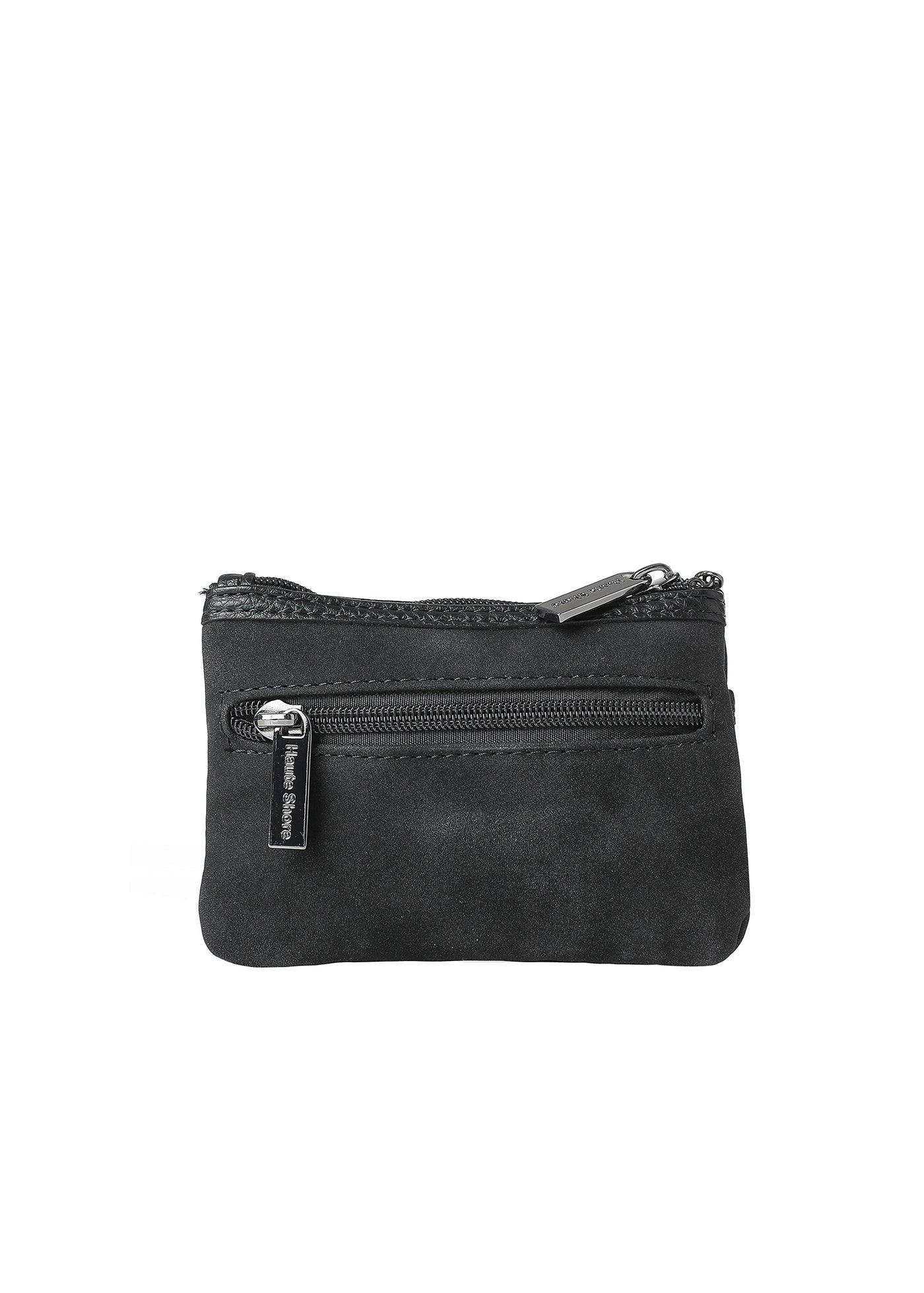 vegan suede studded card case - black/silver