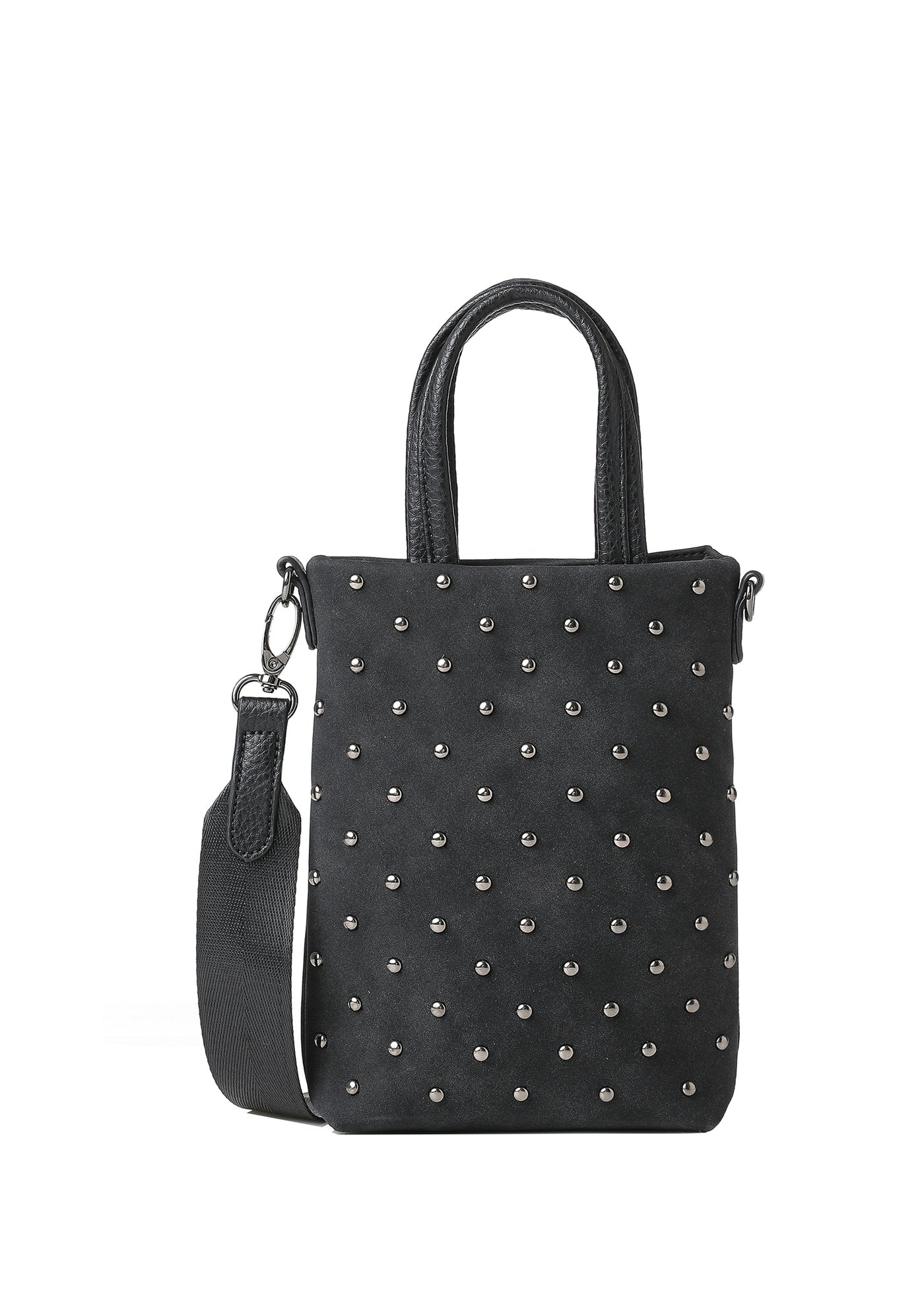 vegan suede studded phone tote