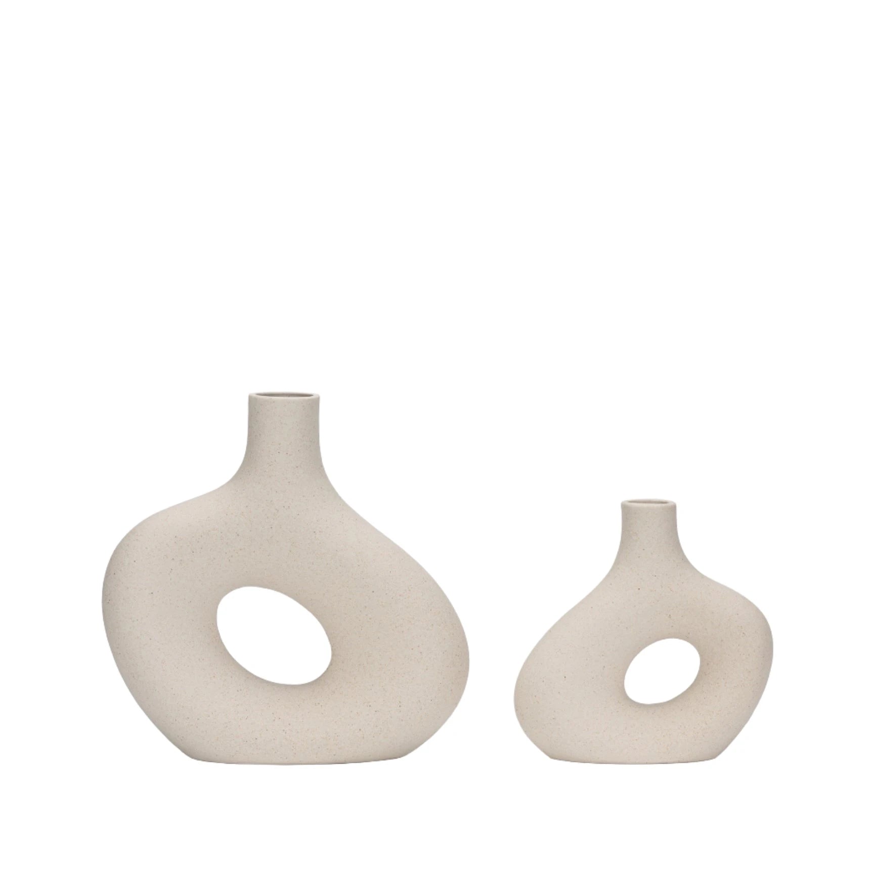 set of 2 off white ceramic hollow vases