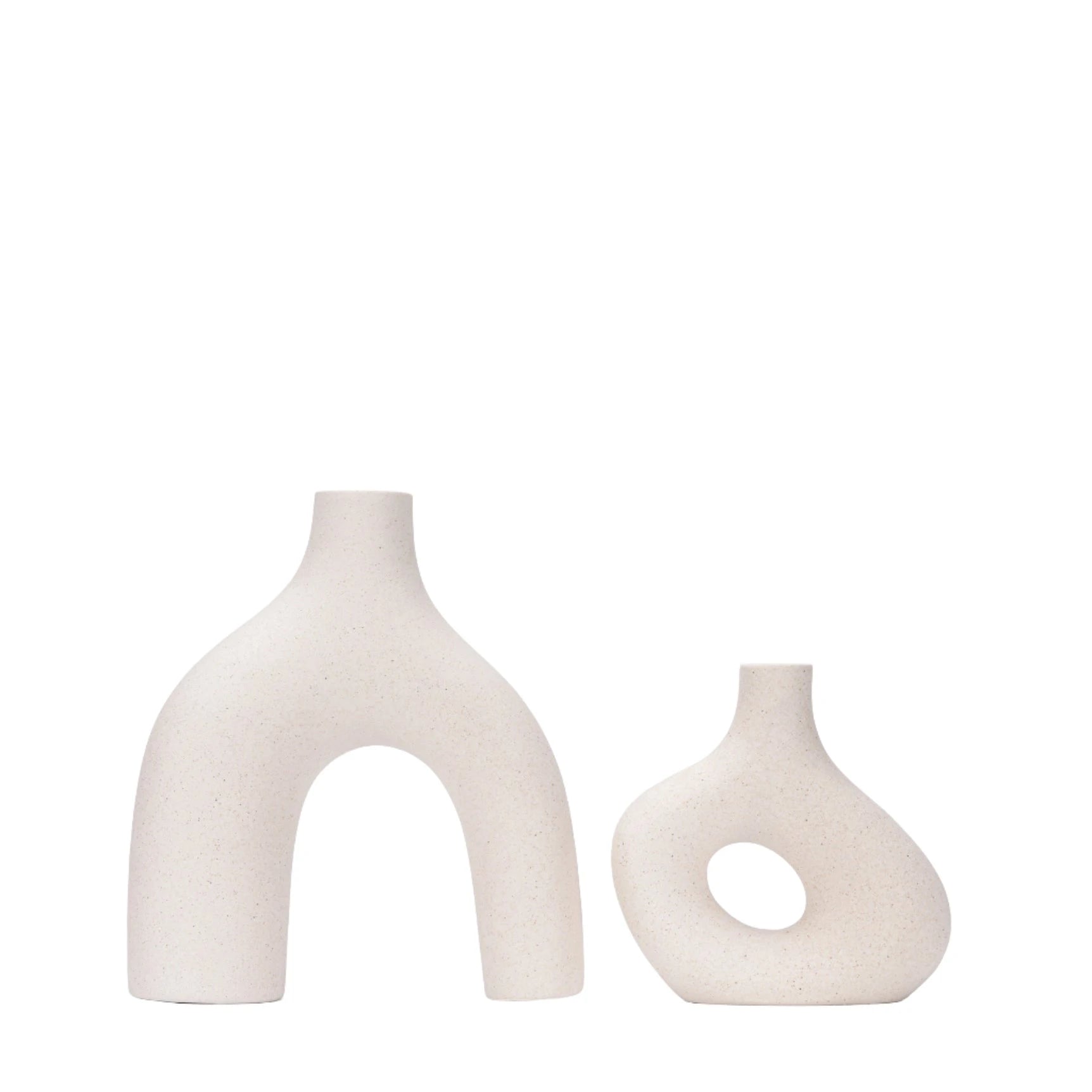 set of 2 off white ceramic curved vases