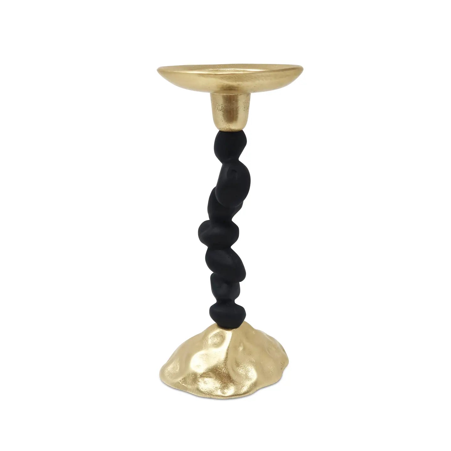Black and Gold Pillar Candle Holder with Pebble Design - Set of 2