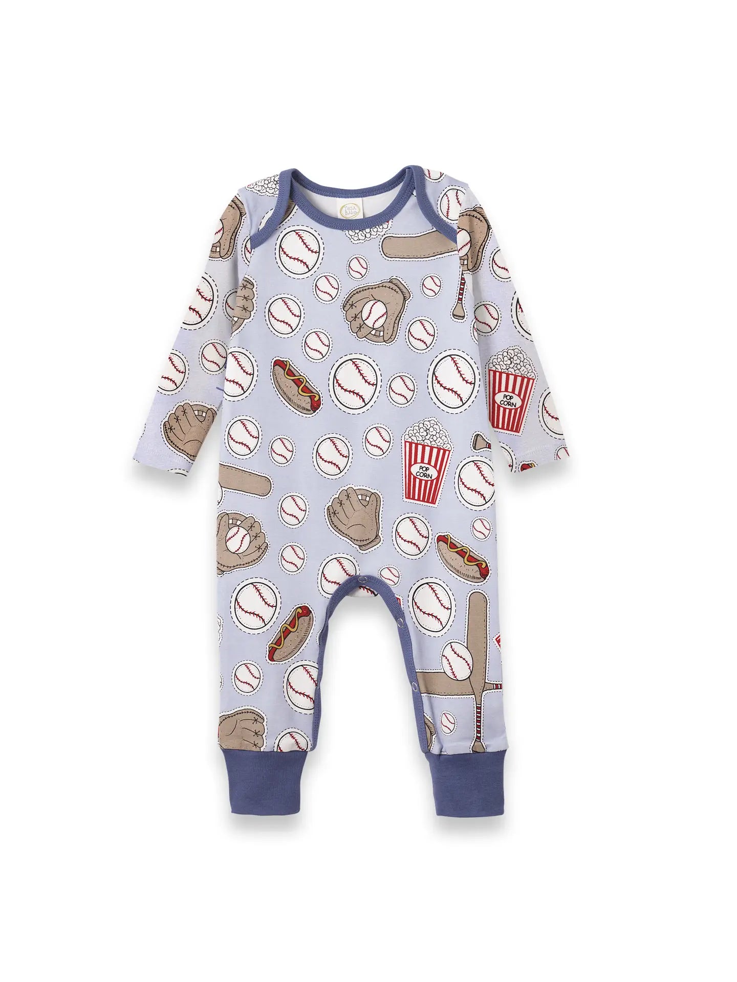 Blue Batter Up Longsleeve romper (9-12M)