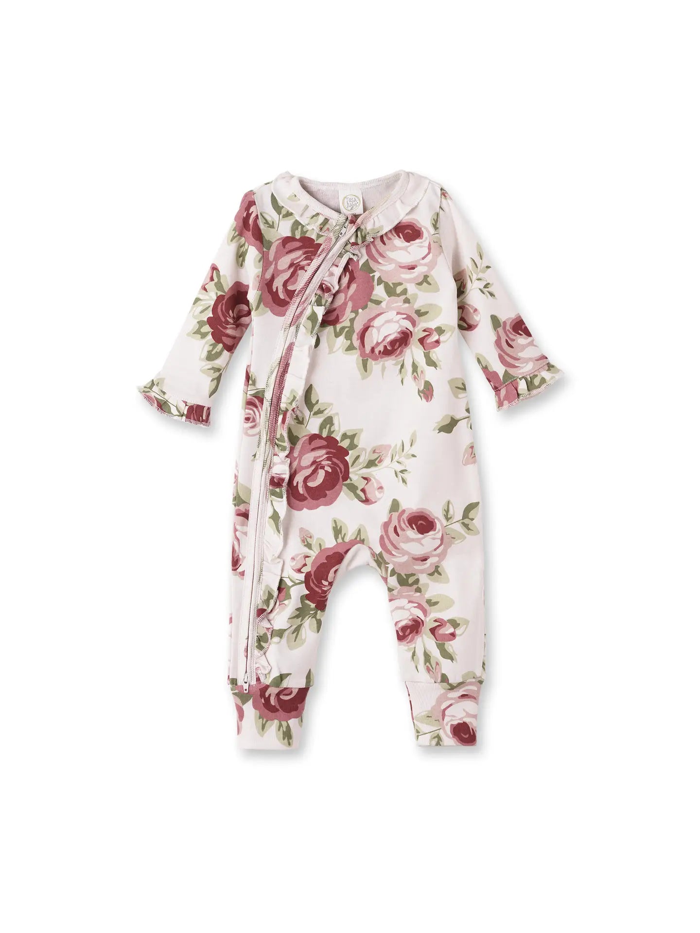 Cabbage Rose Ruffled Zipper romper (3-6M)