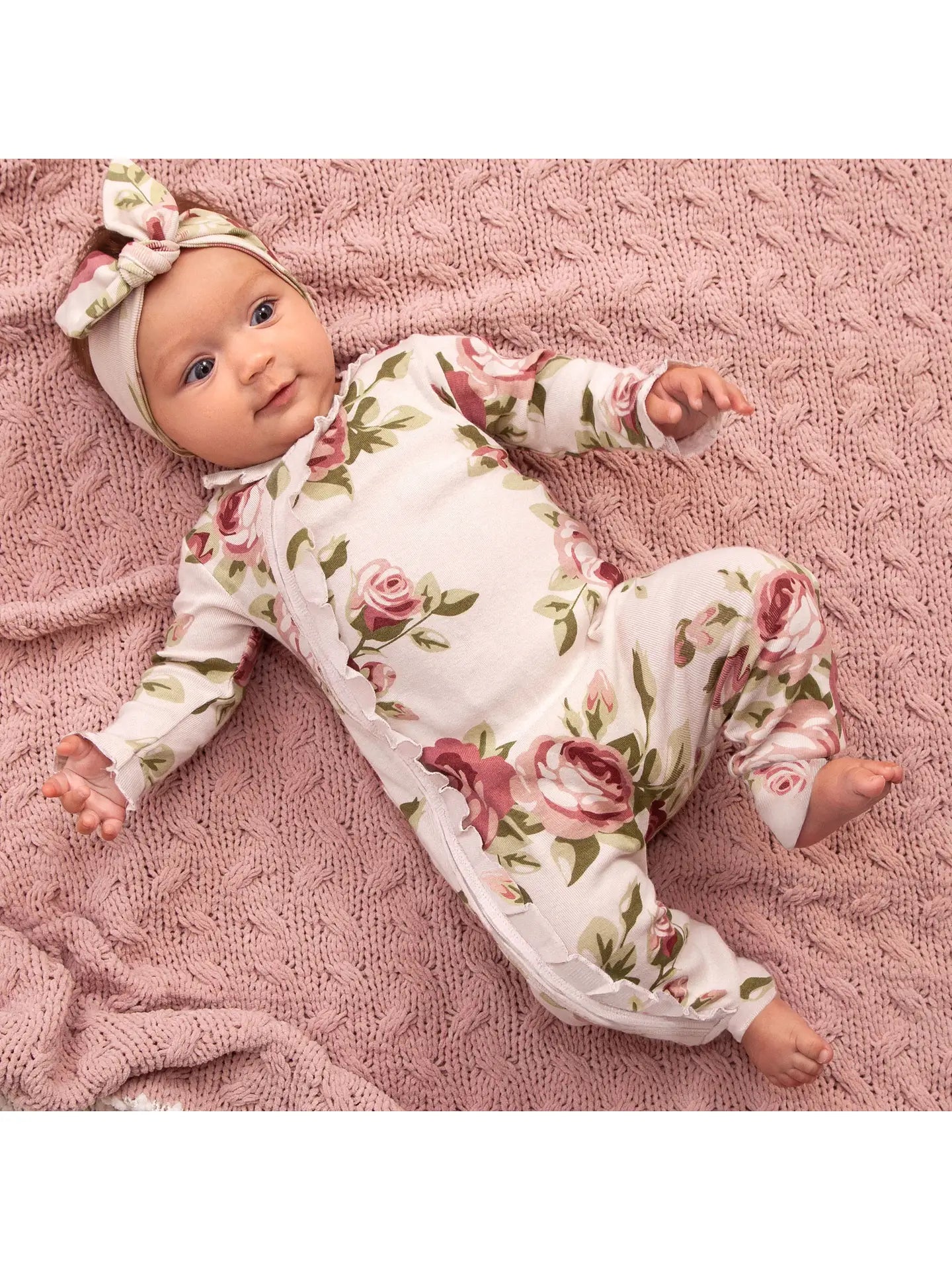 Cabbage Rose Ruffled Zipper romper (9-12M)