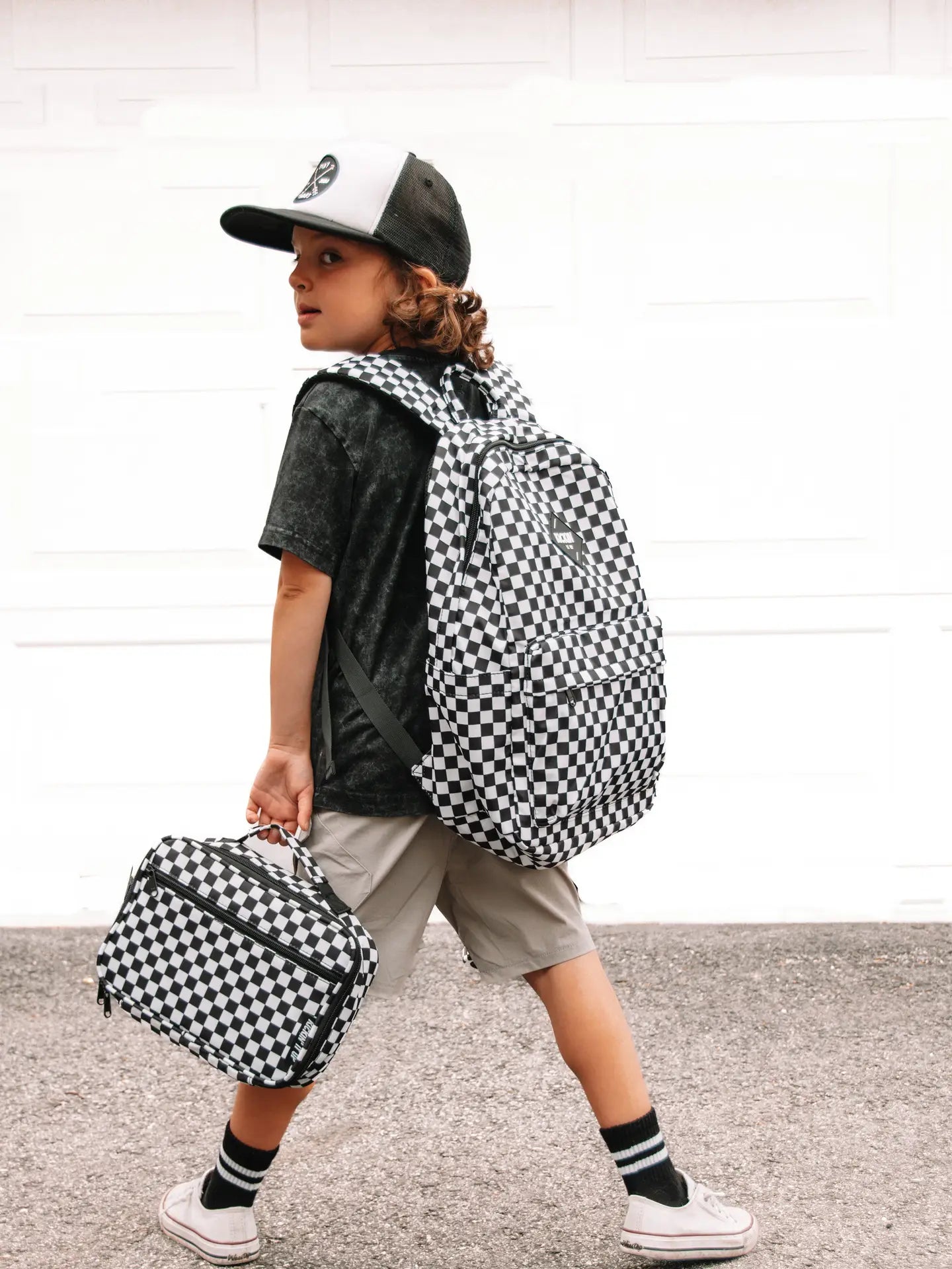 Black Checkered Backpack