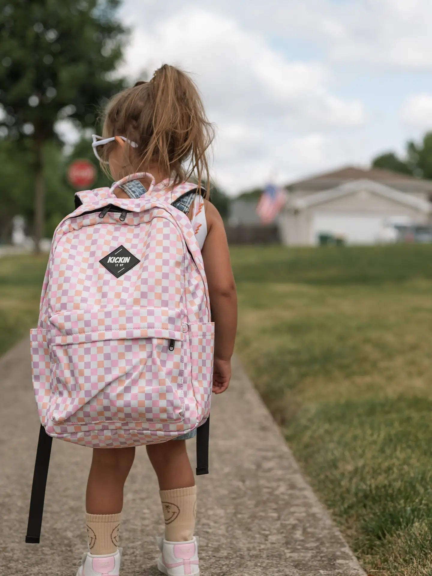 Pink Checkered Backpack