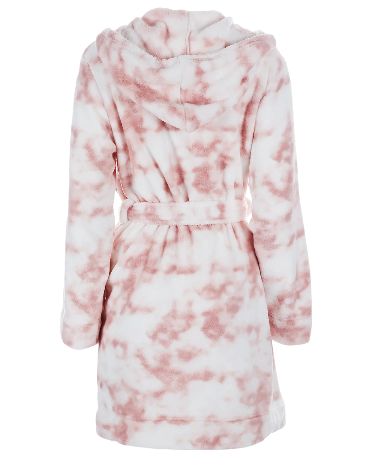 PLUSH POM POM HOODED LOUNGE ROBE - PINK MARBLE