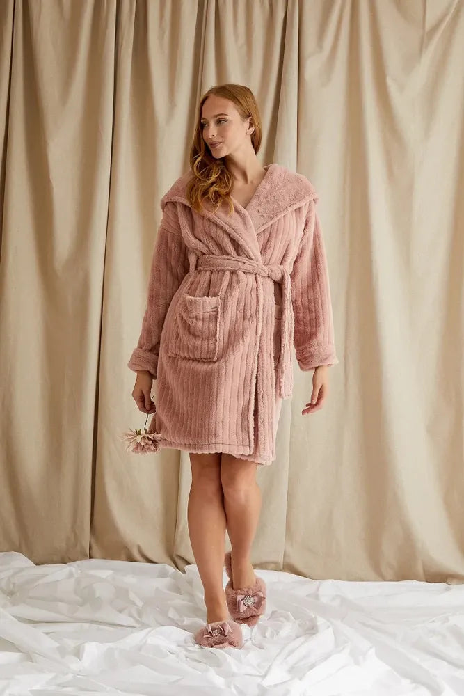 ROBE-FAUX FUR - DUSTY ROSE