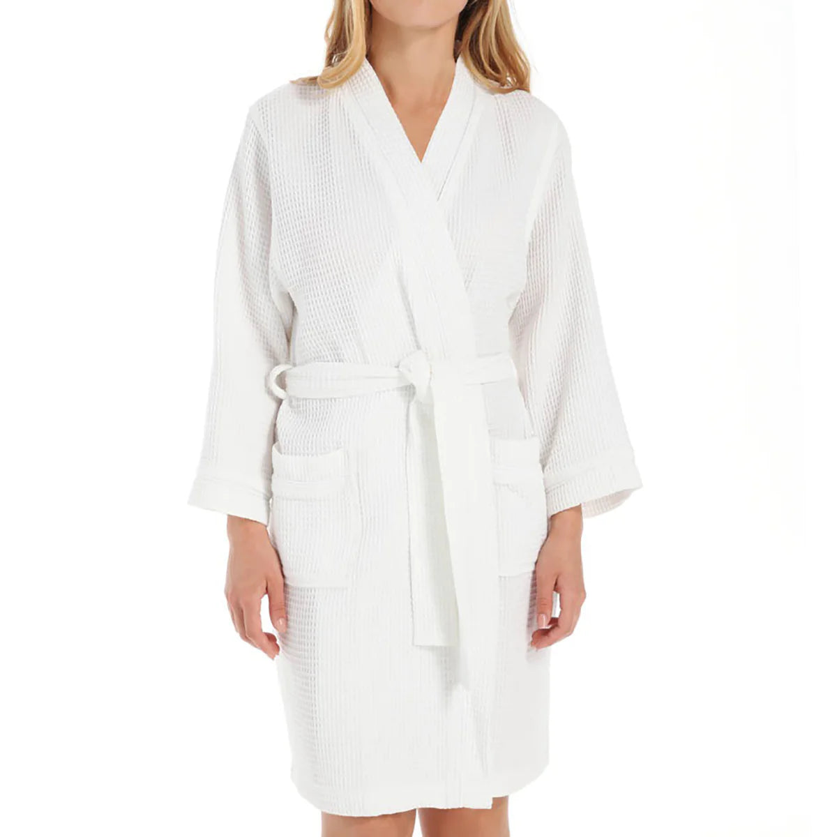 Personalized KayAnna Waffle Kimono Robe- White