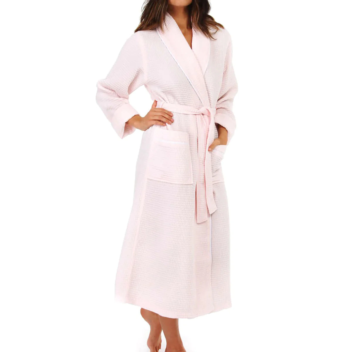 Personalized Kayanna Waffle Shawl Long Spa Robe - Pink