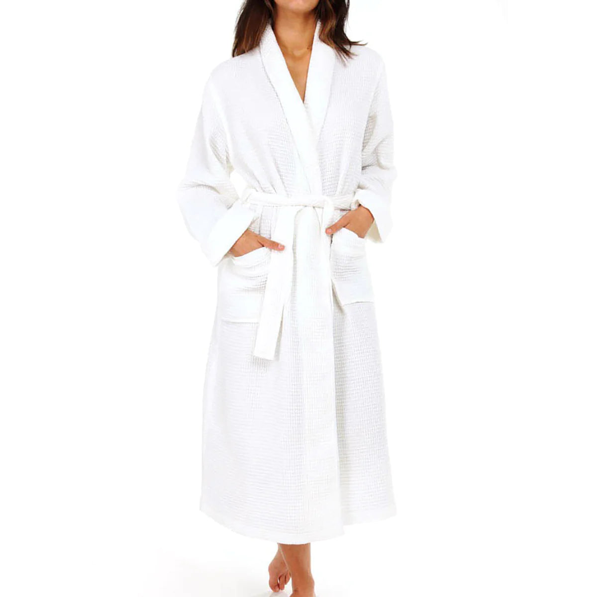 Personalized Kayanna Waffle Shawl Long Spa Robe - White