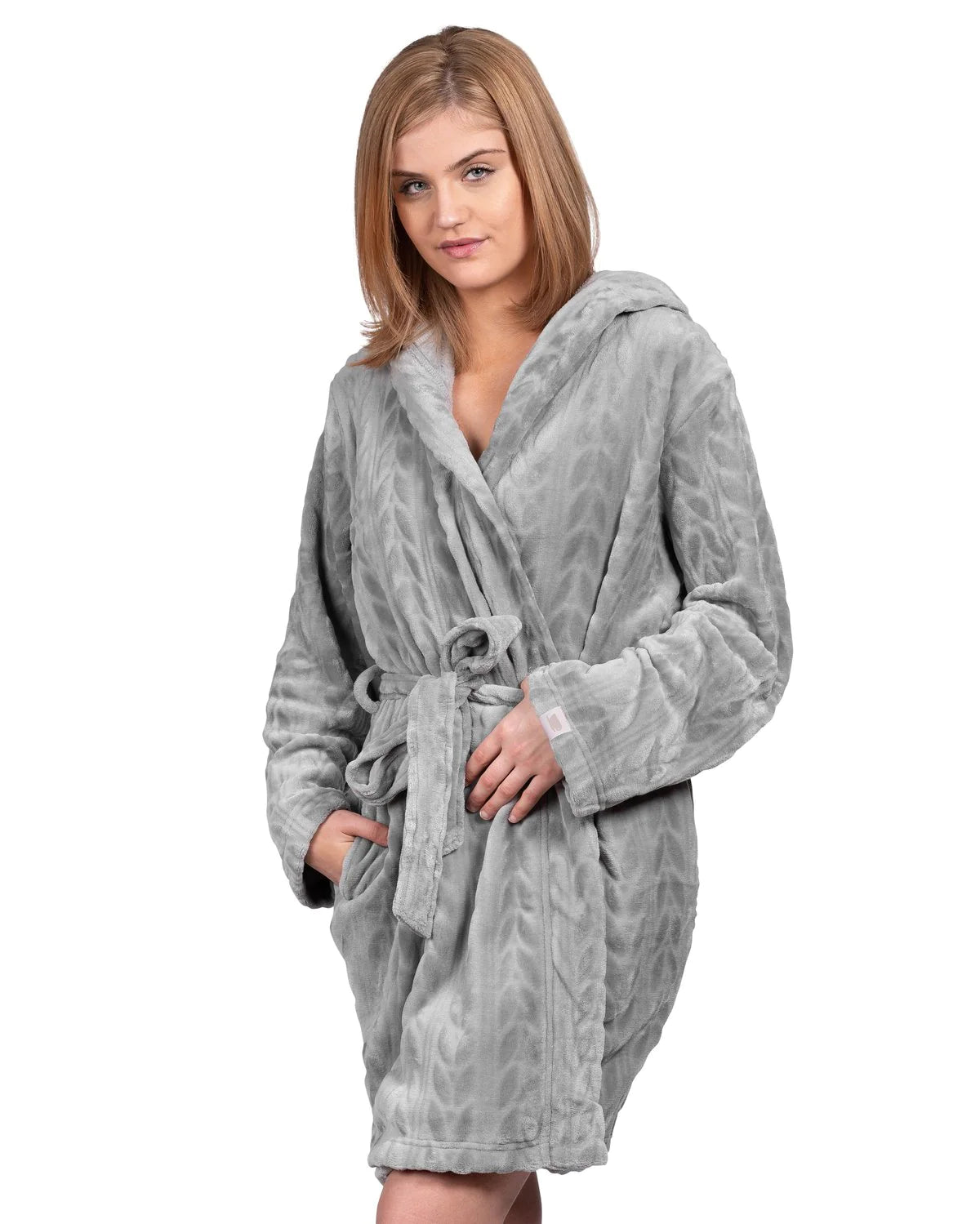 Personalized Hooded Plush Robe - Grey