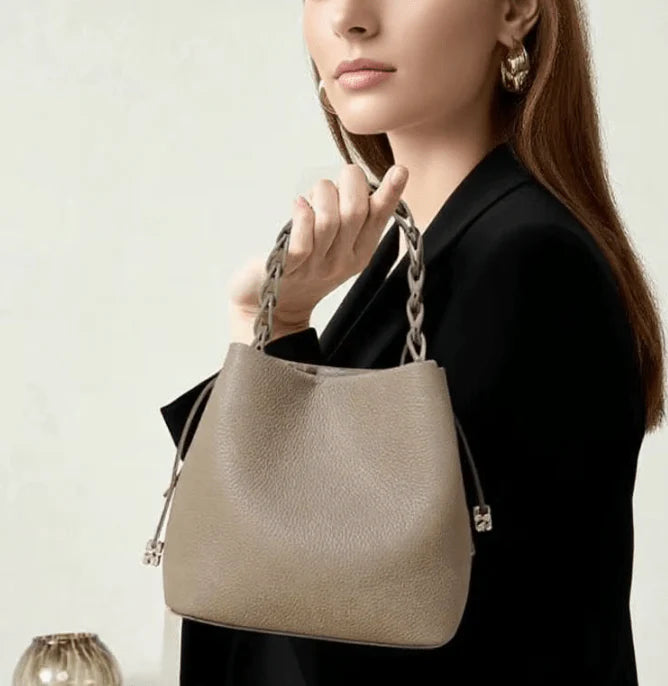 Genuine leather bucket bag - stone