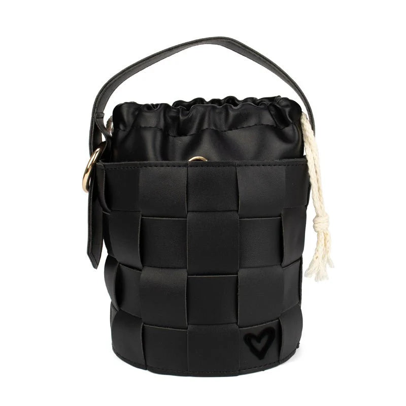 Vegan leather woven bag - black